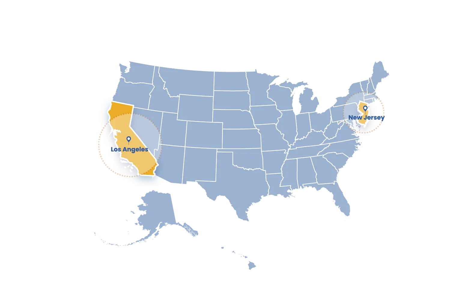 US Warehouses Map for Fast Fulfillment with New Jersey and Los Angeles Warehouses for E-Commerce